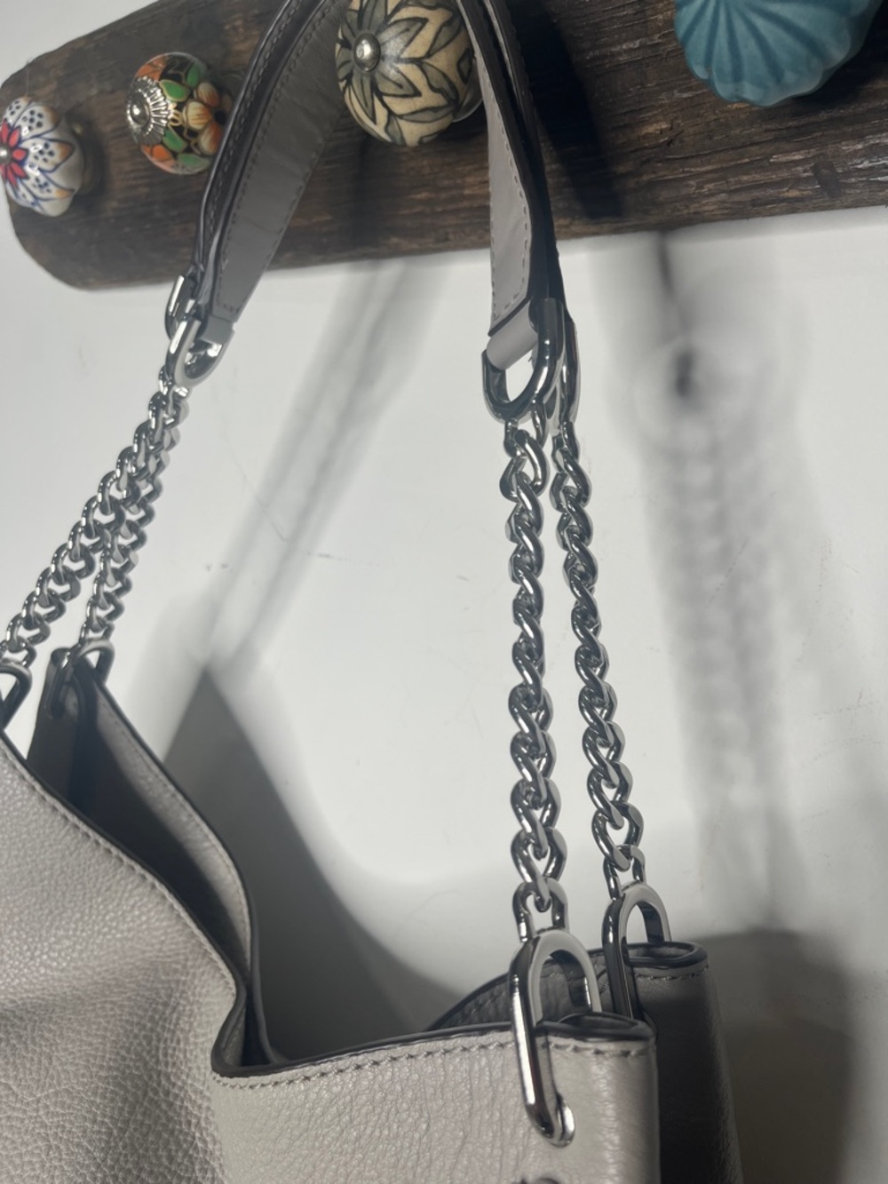 MICHAEL Michael Kors Lillie Chain Strap Lg Shoulder Bag Pearl Gray Tote Leather - Picture 6 of 12